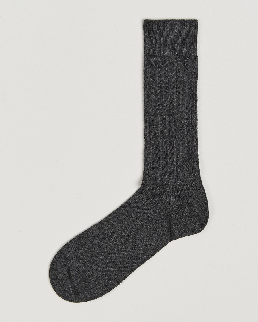 Men | Underwear & Socks | Bresciani | Wool/Cashmere Ribbed Socks Dark Grey