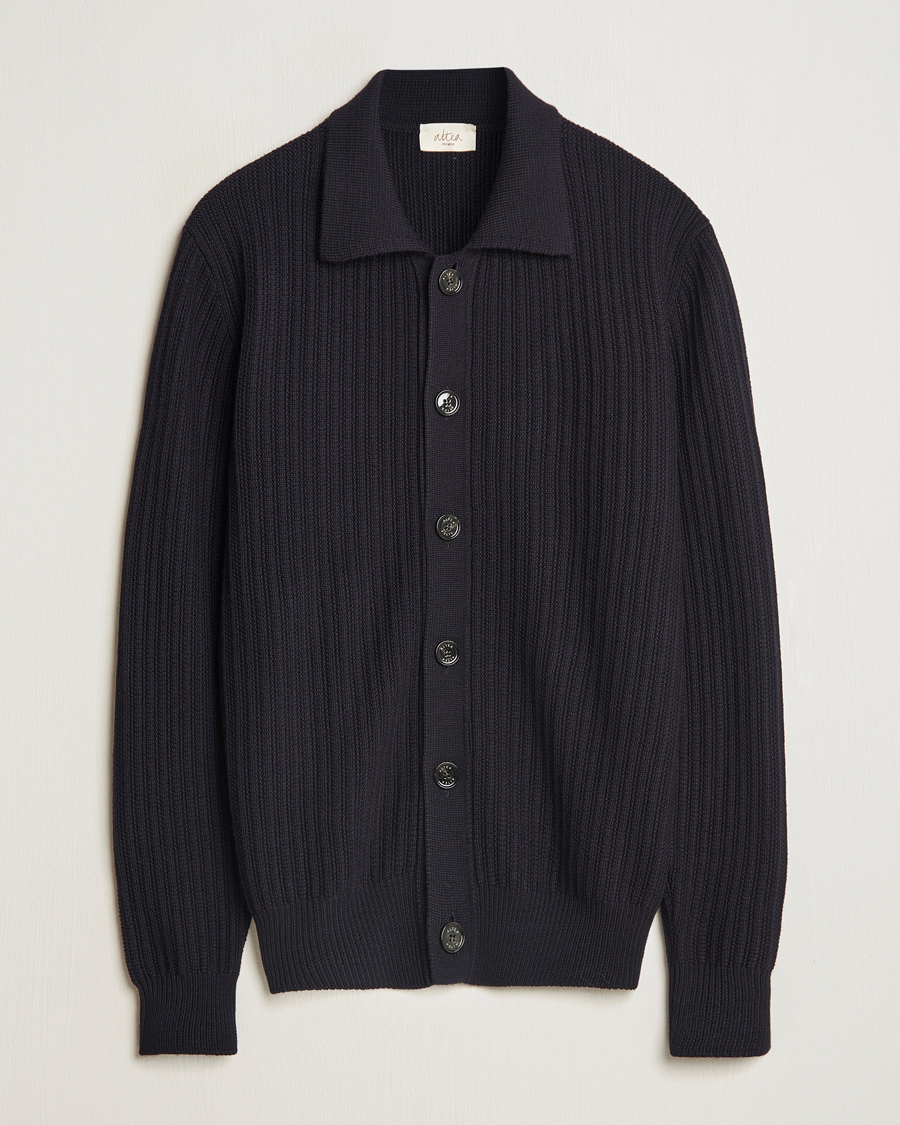 Men | Sweaters & Knitwear | Altea | Rib Wool Cardigan Navy