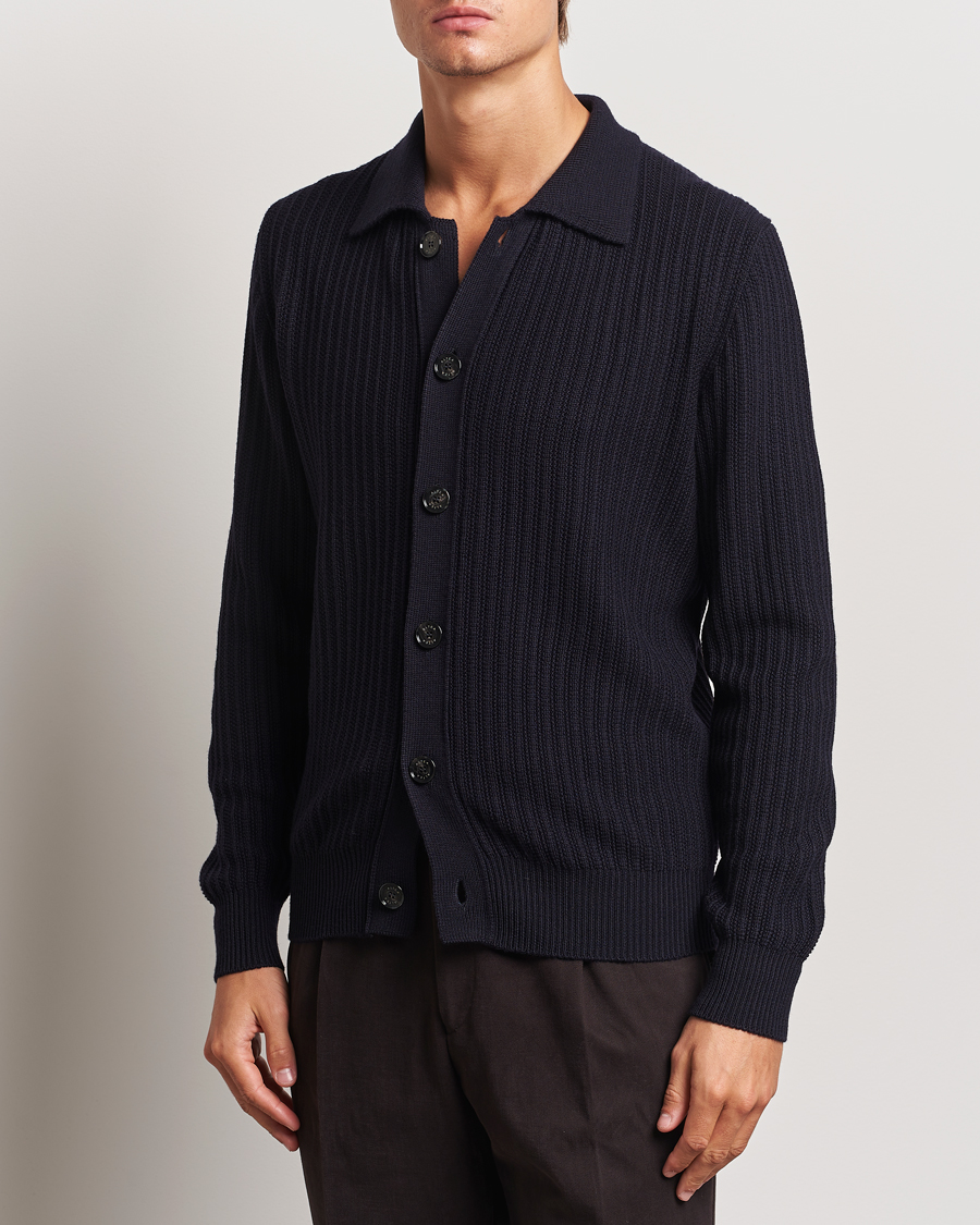 Men | Sweaters & Knitwear | Altea | Rib Wool Cardigan Navy