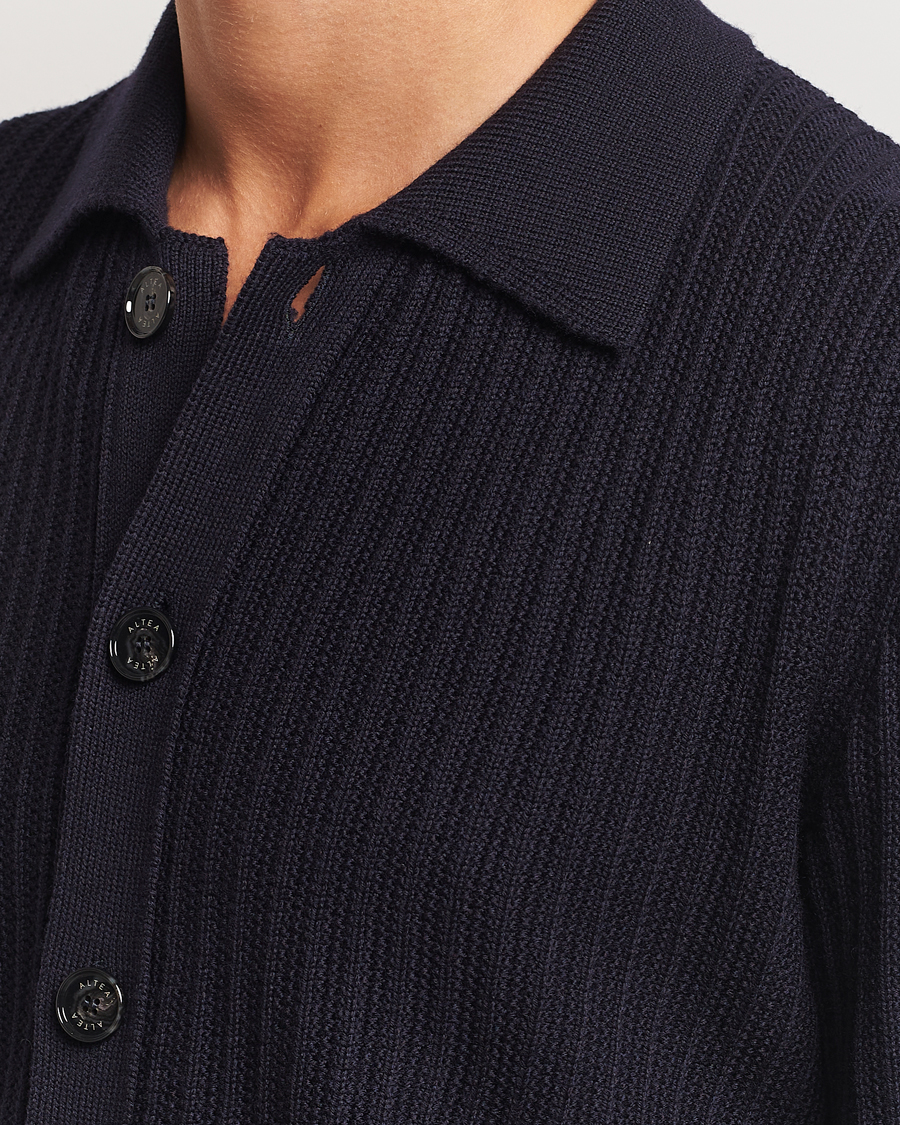 Men | Sweaters & Knitwear | Altea | Rib Wool Cardigan Navy