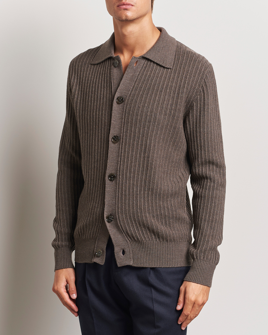 Men | Sweaters & Knitwear | Altea | Rib Wool Cardigan Taupe