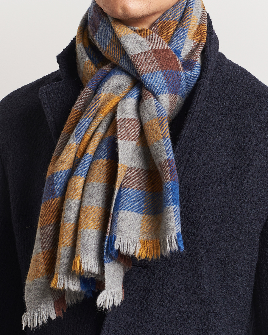 Men | Scarves | Altea | Check Wool Scarf Yellow/Beige