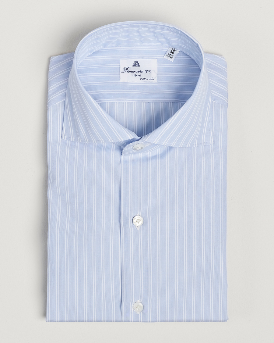 Men | Shirts | Finamore Napoli | Milano Slim Giza 170 Striped Dress Shirt Blue