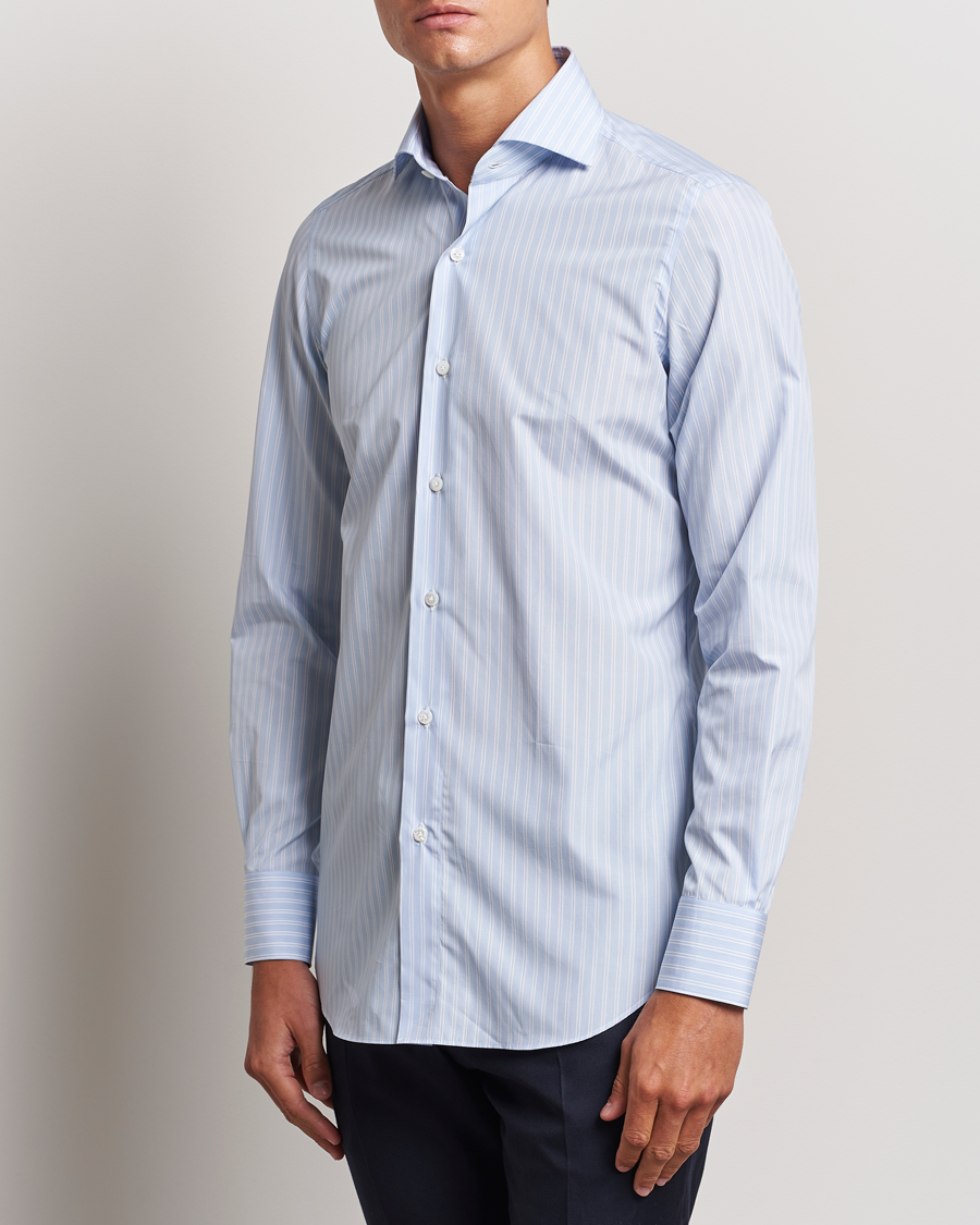 Men | Shirts | Finamore Napoli | Milano Slim Giza 170 Striped Dress Shirt Blue