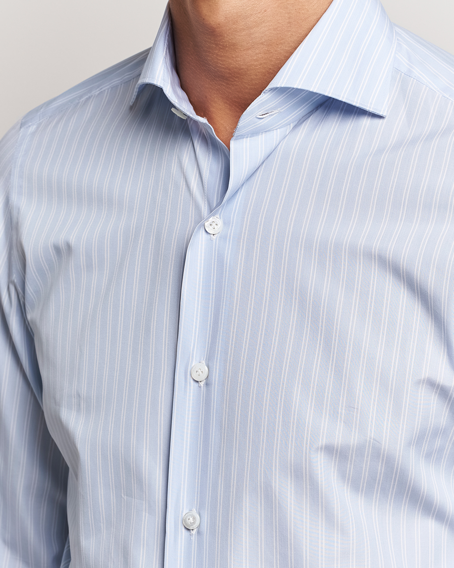 Men | Shirts | Finamore Napoli | Milano Slim Giza 170 Striped Dress Shirt Blue