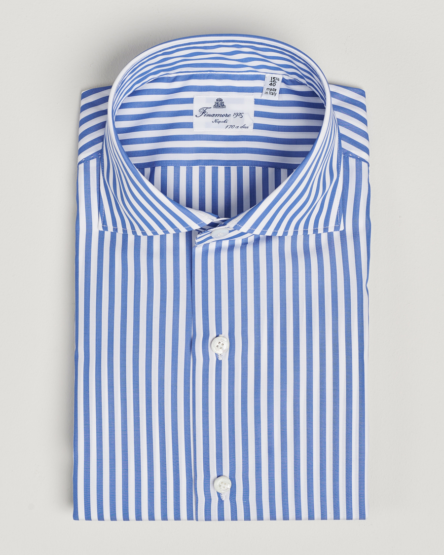 Men | Shirts | Finamore Napoli | Milano Slim Giza 170 Striped Dress Shirt Blue