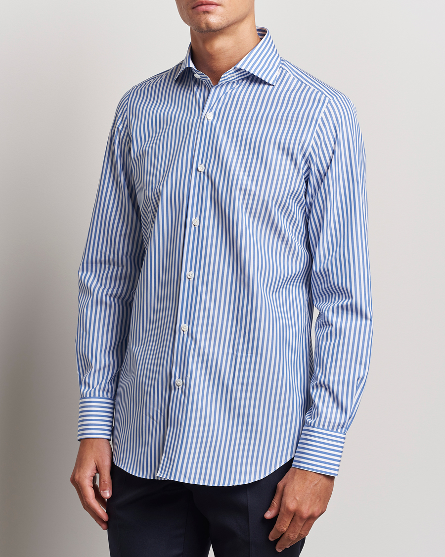 Men | Shirts | Finamore Napoli | Milano Slim Giza 170 Striped Dress Shirt Blue