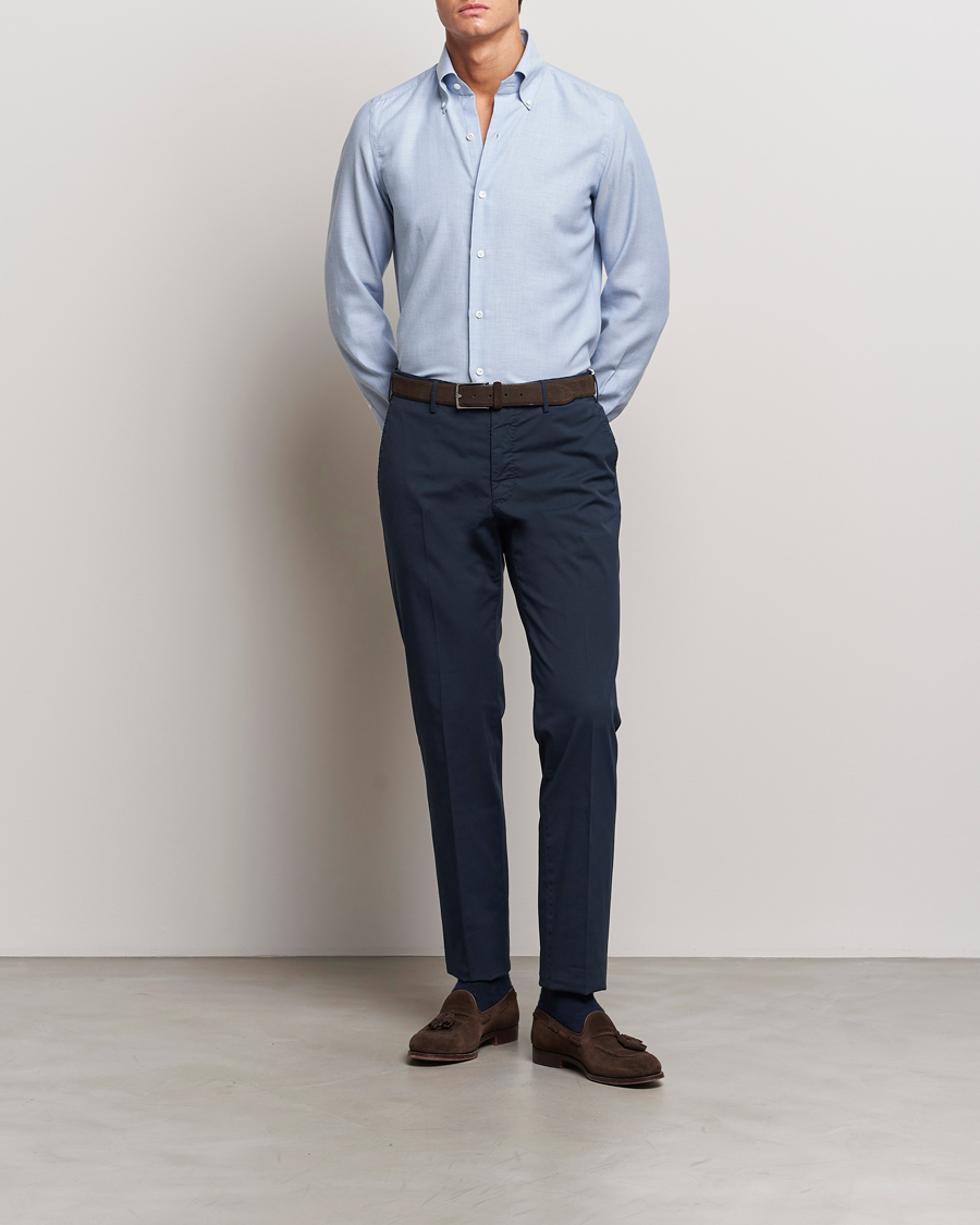 Men | Shirts | Finamore Napoli | Milano Slim Cashmere BD Shirt Light Blue