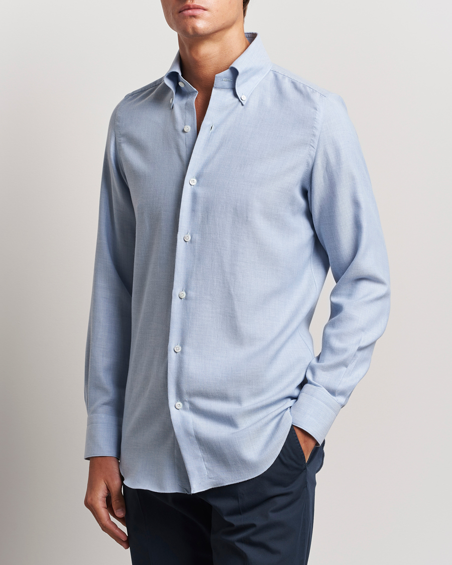 Men | Shirts | Finamore Napoli | Milano Slim Cashmere BD Shirt Light Blue