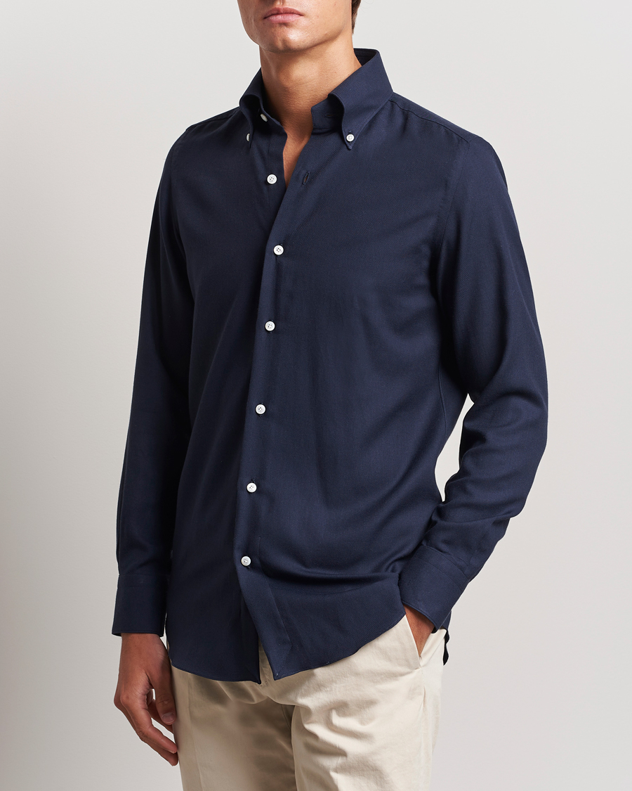 Men | Shirts | Finamore Napoli | Milano Slim Cashmere BD Shirt Navy