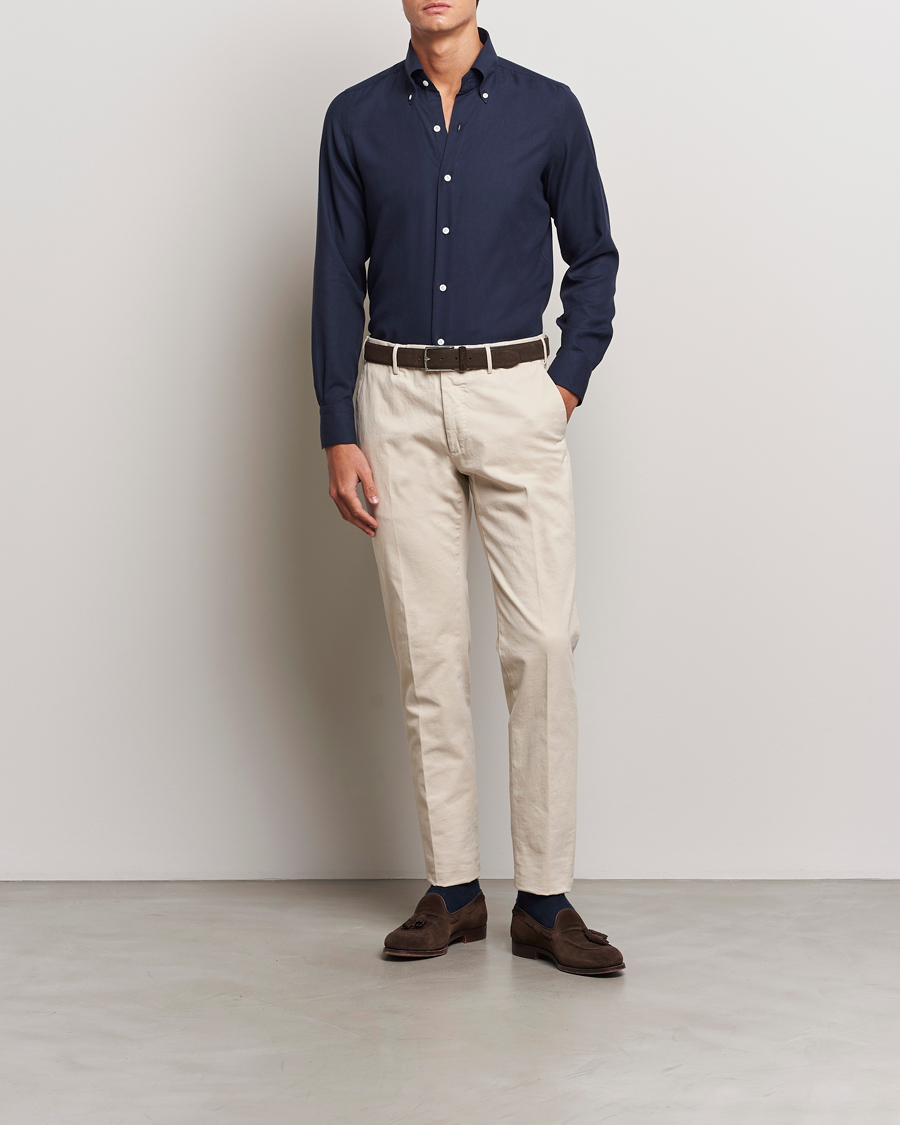 Men | Shirts | Finamore Napoli | Milano Slim Cashmere BD Shirt Navy