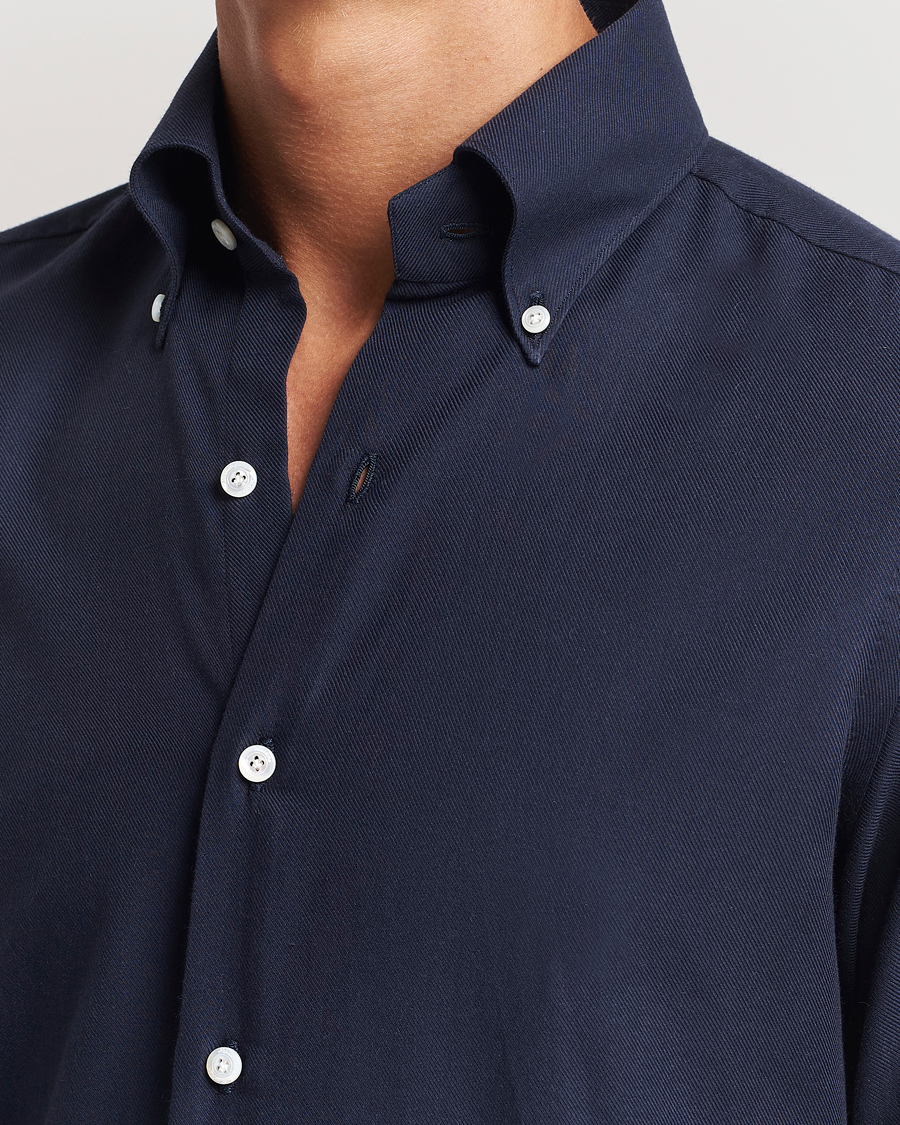 Men | Shirts | Finamore Napoli | Milano Slim Cashmere BD Shirt Navy