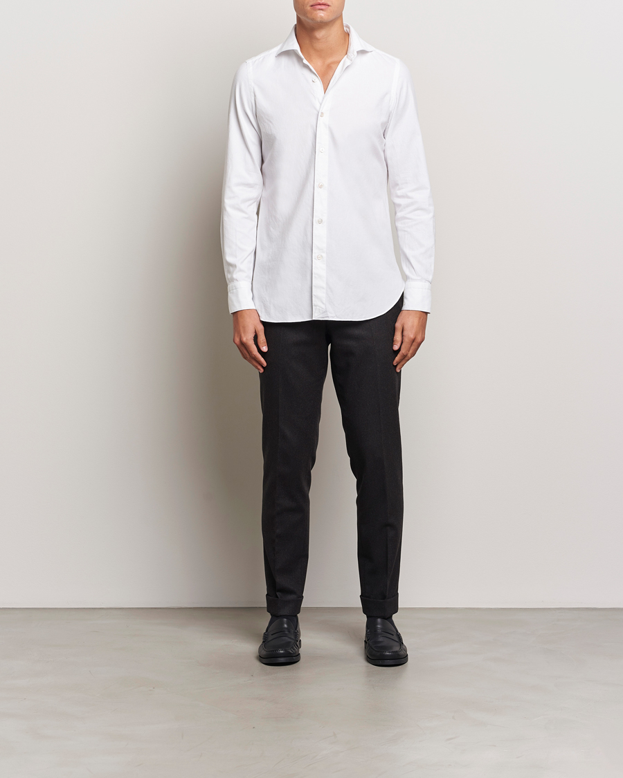 Men | Shirts | Finamore Napoli | Gaeta Flannel Shirt White