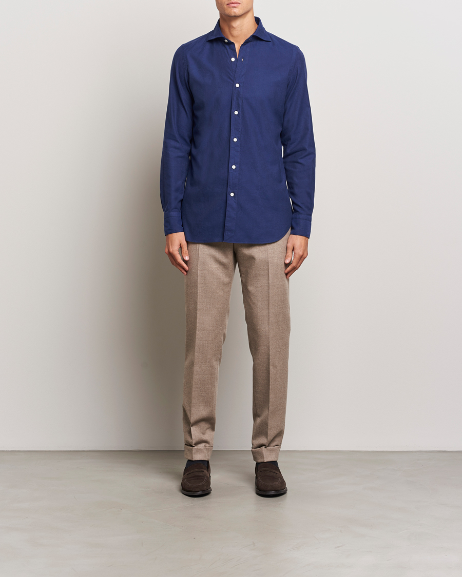 Men | Shirts | Finamore Napoli | Gaeta Flannel Shirt Navy