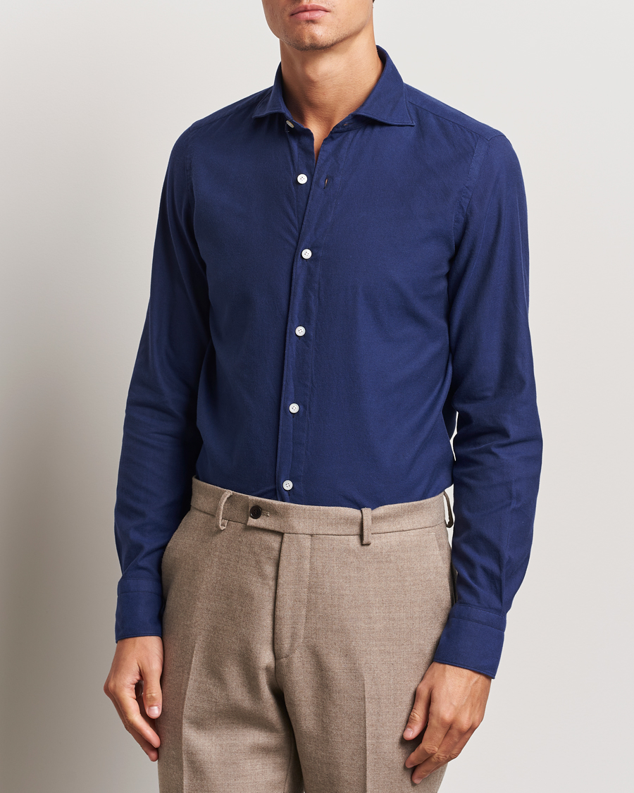 Men | Shirts | Finamore Napoli | Gaeta Flannel Shirt Navy