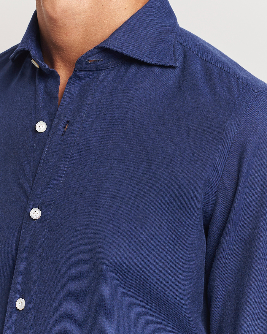 Men | Shirts | Finamore Napoli | Gaeta Flannel Shirt Navy