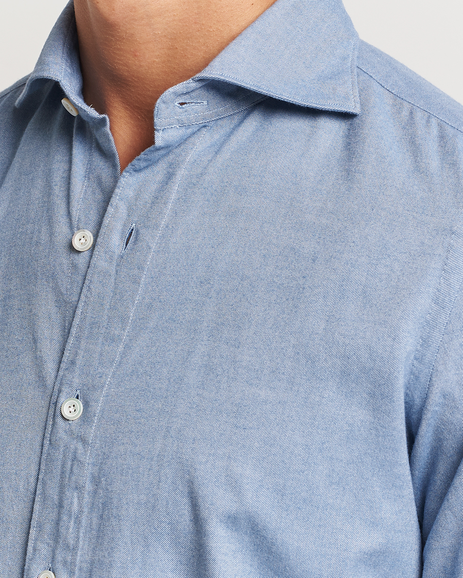 Men | Shirts | Finamore Napoli | Gaeta Flannel Shirt Light Blue