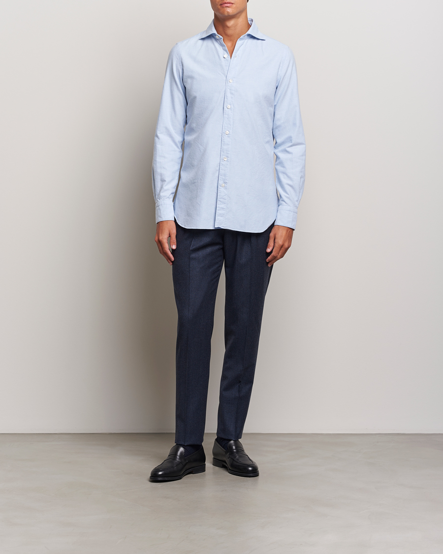 Men | Shirts | Finamore Napoli | Gaeta Brushed Oxford Shirt Light Blue