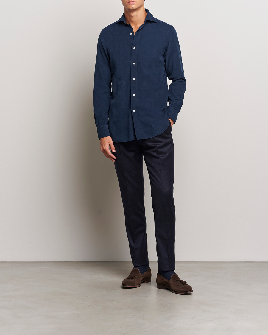 Men | Shirts | Finamore Napoli | Gaeta Corduroy Shirt Navy