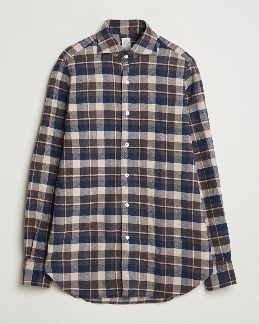Men | Shirts | Finamore Napoli | Gaeta Flannel Shirt Navy Check