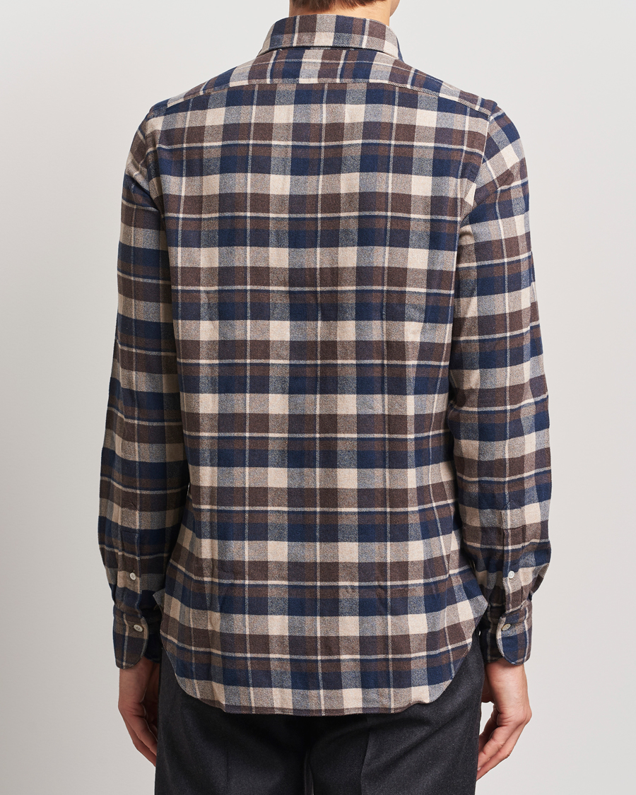Men | Shirts | Finamore Napoli | Gaeta Flannel Shirt Navy Check