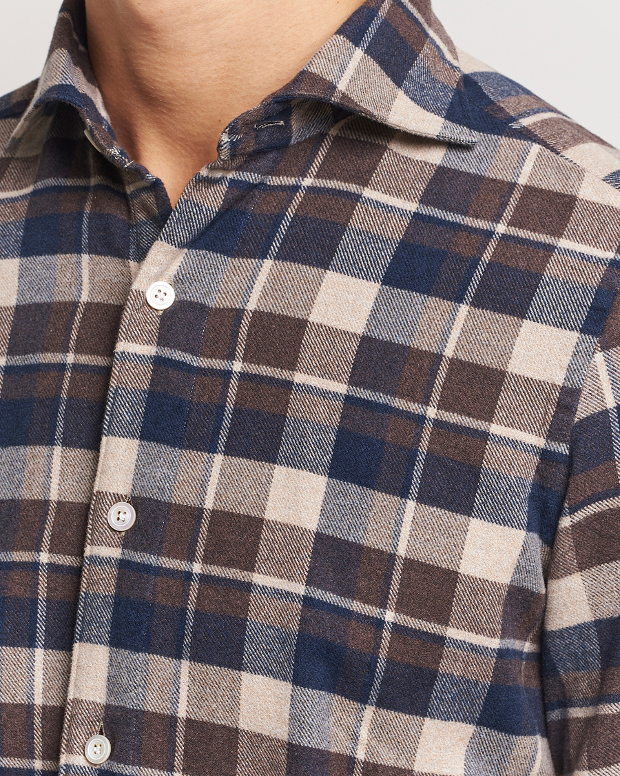 Men | Shirts | Finamore Napoli | Gaeta Flannel Shirt Navy Check