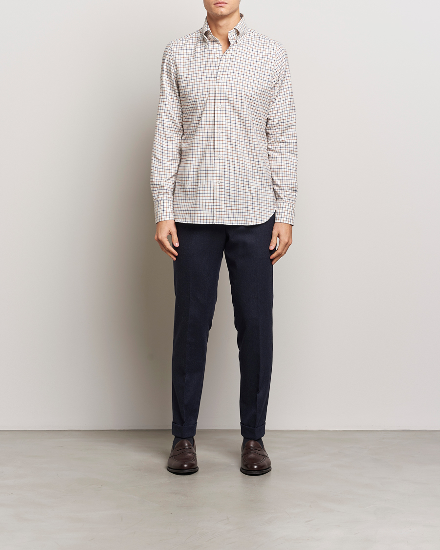 Men | Shirts | Finamore Napoli | Gaeta Flannel Shirt Beige Check