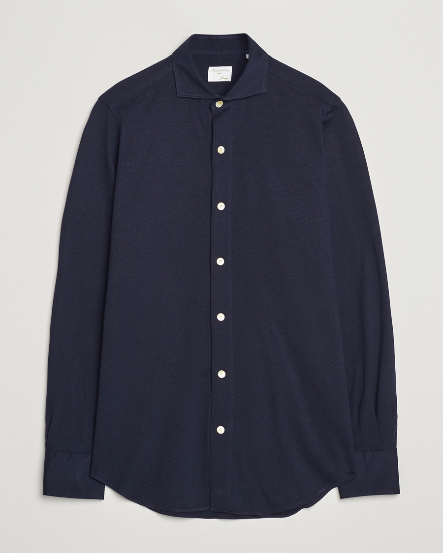 Men | Shirts | Finamore Napoli | Cotton/Cashmere Jersey Shirt Navy
