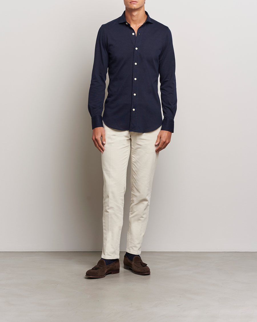 Men | Shirts | Finamore Napoli | Cotton/Cashmere Jersey Shirt Navy