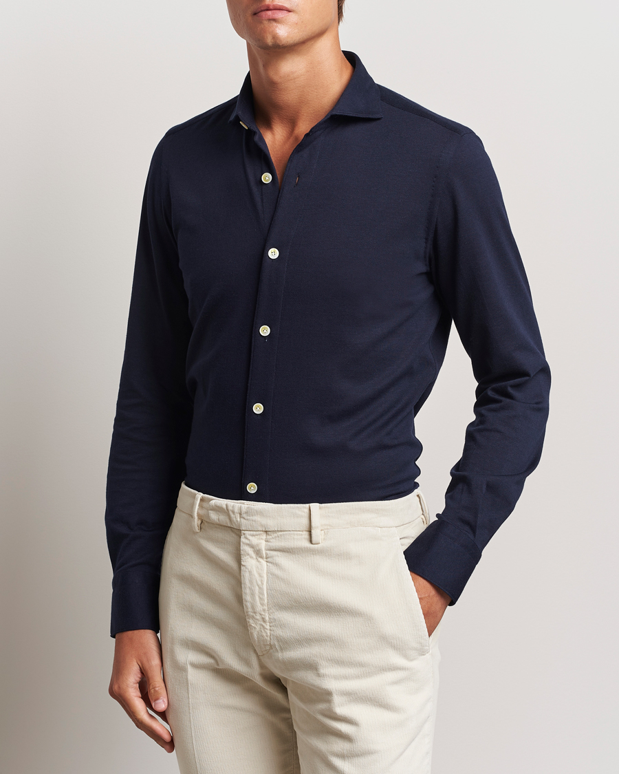 Men | Shirts | Finamore Napoli | Cotton/Cashmere Jersey Shirt Navy