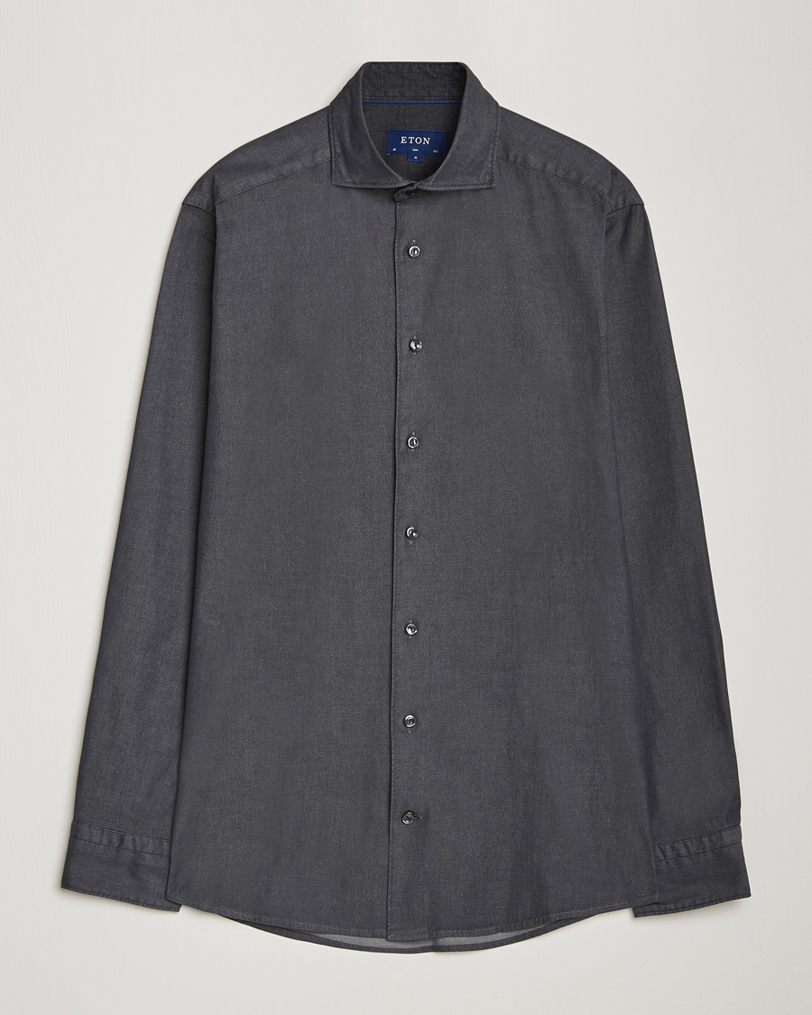 Men | Shirts | Eton | Slim Fit Stretch Denim Shirt Black