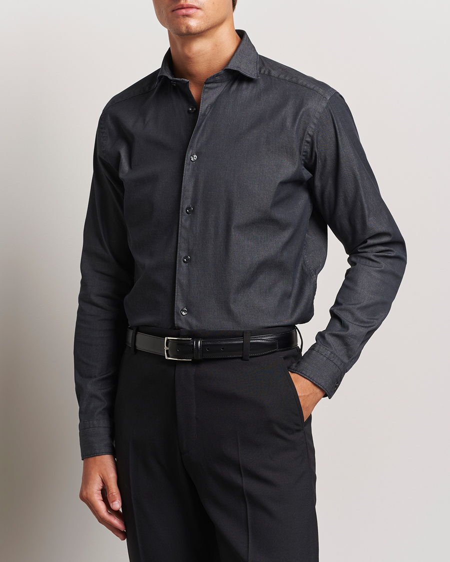 Men | Shirts | Eton | Slim Fit Stretch Denim Shirt Black