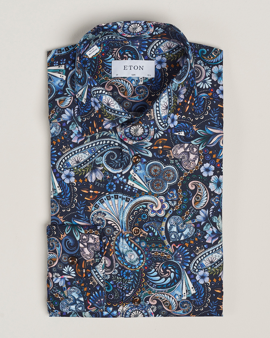 Men | Shirts | Eton | Slim Fit Signature Twill Printed Shirt Navy
