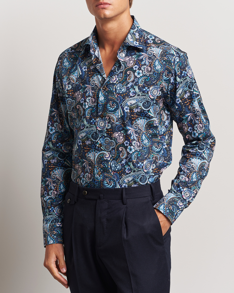 Men | Shirts | Eton | Slim Fit Signature Twill Printed Shirt Navy