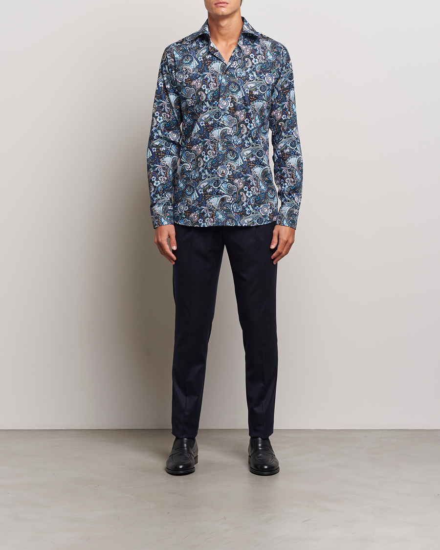 Men | Shirts | Eton | Slim Fit Signature Twill Printed Shirt Navy