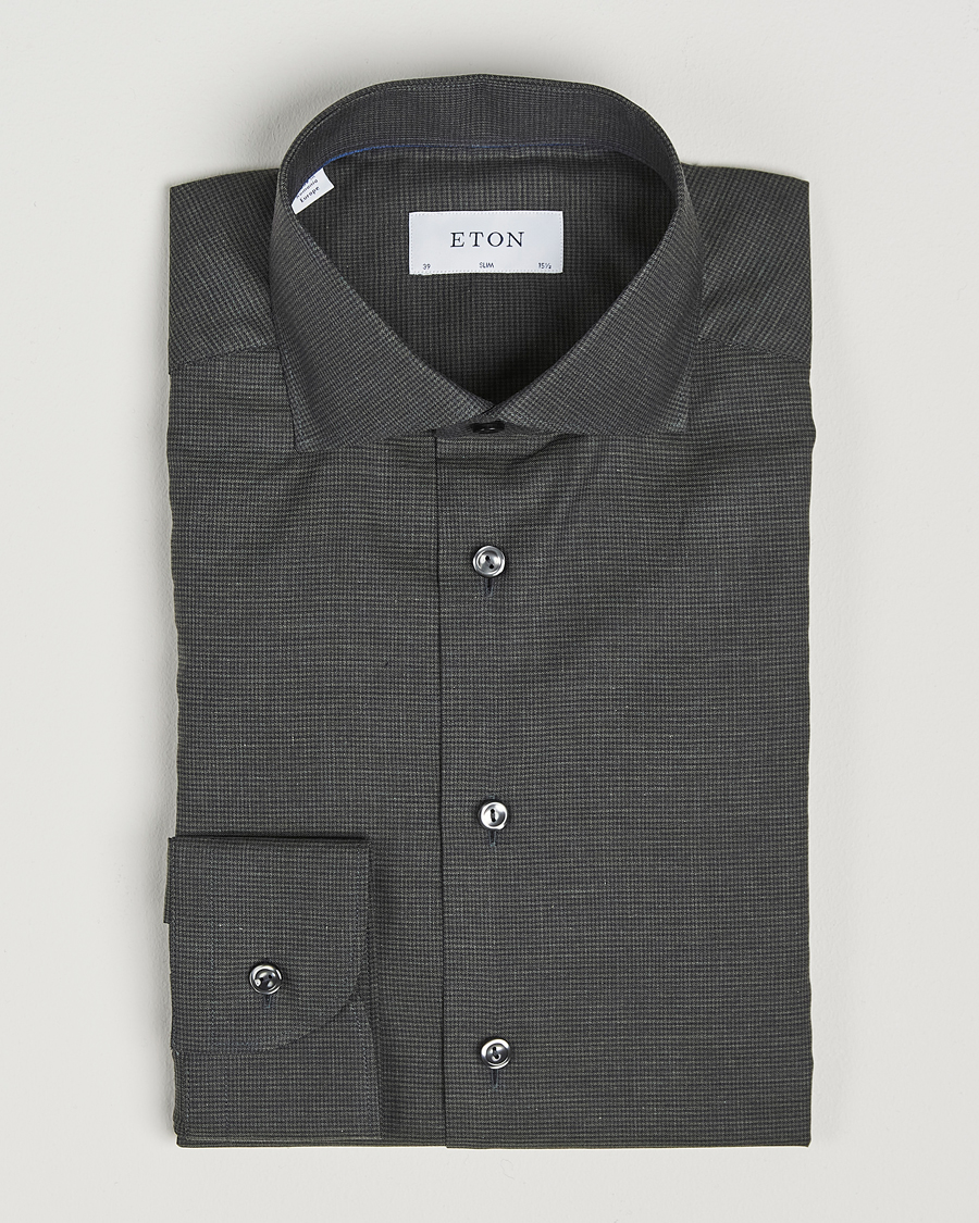 Men | Shirts | Eton | Slim Fit Wrinkle Free Flannel Pepita Shirt Green
