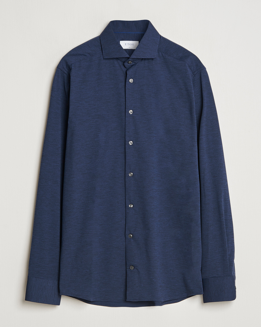 Men | Shirts | Eton | Slim Fit Four Way Stretch Shirt Navy Blue