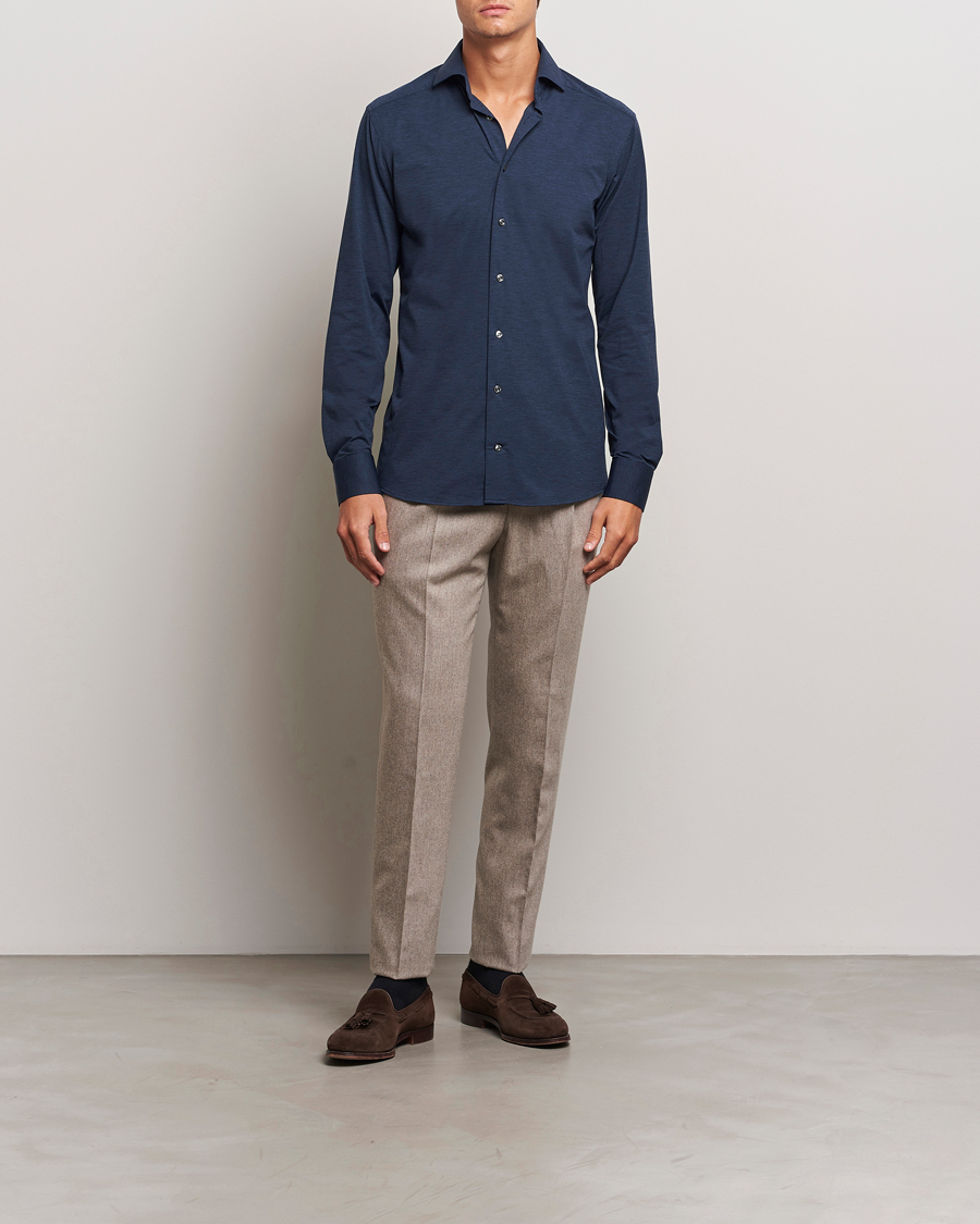Men | Shirts | Eton | Slim Fit Four Way Stretch Shirt Navy Blue