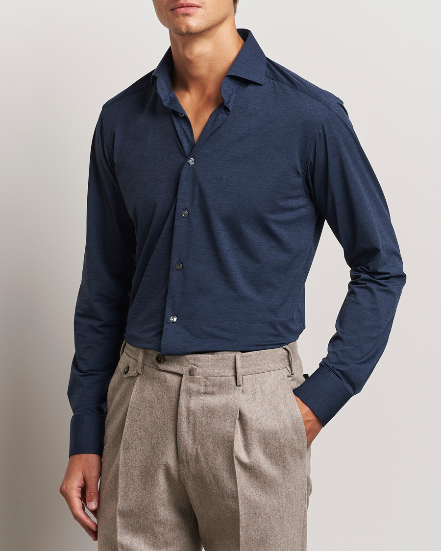 Men | Shirts | Eton | Slim Fit Four Way Stretch Shirt Navy Blue