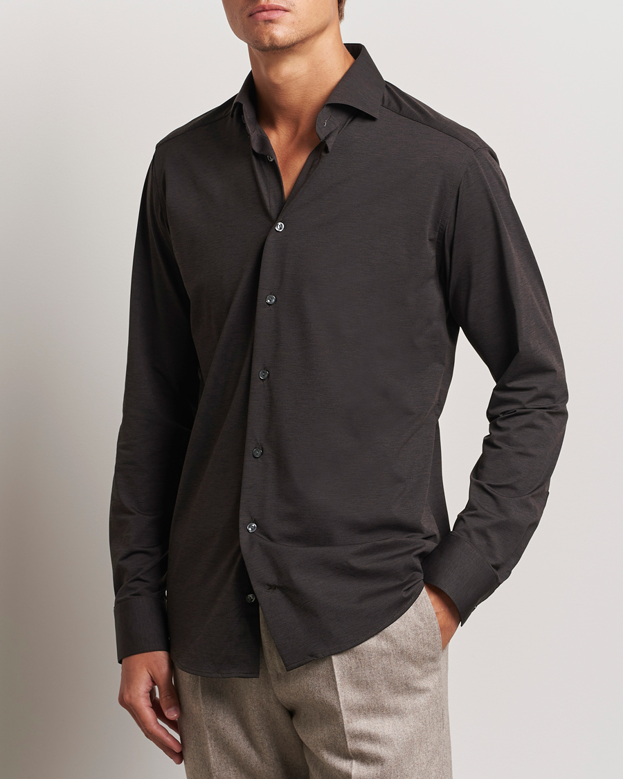 Men | Shirts | Eton | Slim Fit Four Way Stretch Shirt Dark Brown