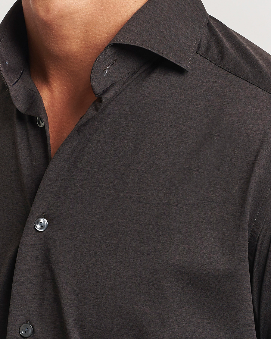 Men | Shirts | Eton | Slim Fit Four Way Stretch Shirt Dark Brown