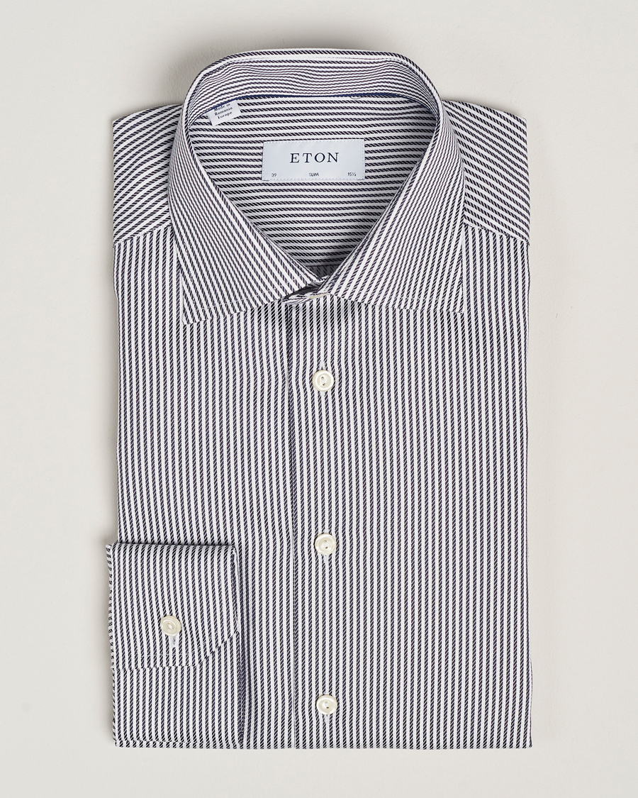 Men | Shirts | Eton | Slim Fit Signature Twill Striped Shirt Grey/White