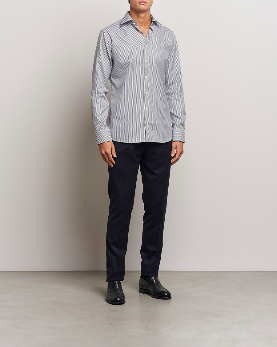 Men | Shirts | Eton | Slim Fit Signature Twill Striped Shirt Grey/White
