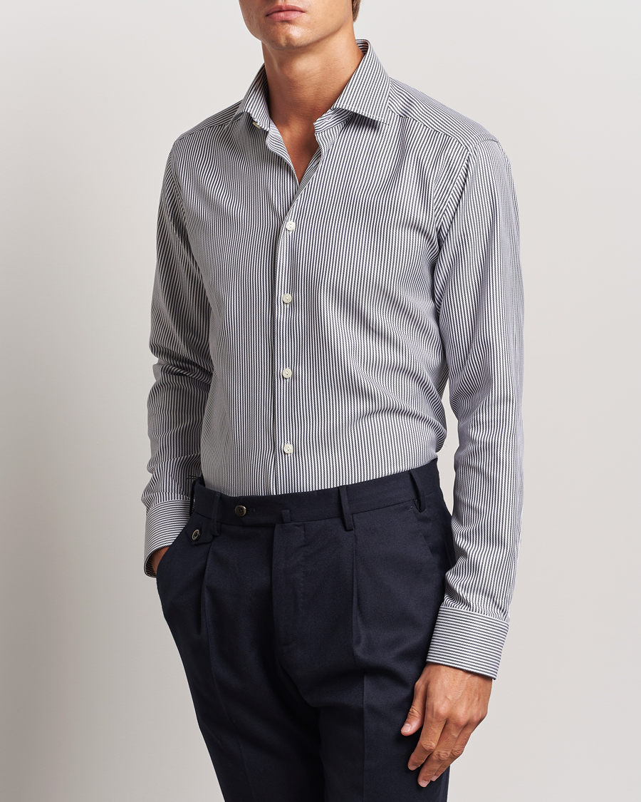 Men | Shirts | Eton | Slim Fit Signature Twill Striped Shirt Grey/White