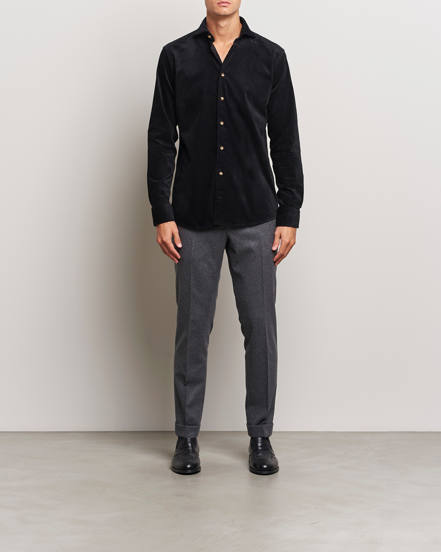 Men | Shirts | Eton | Slim Fit Fine Wale Corduroy Shirt Black
