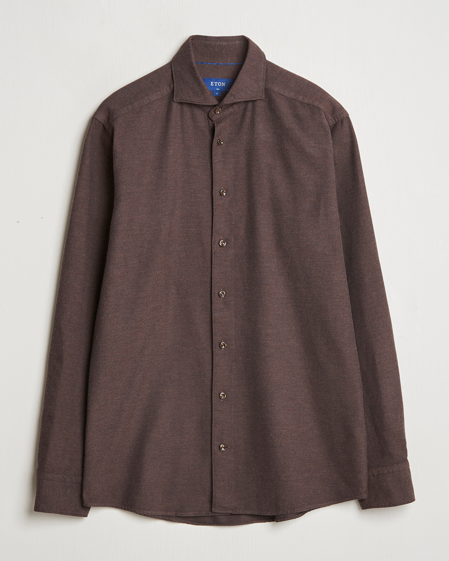 Men | Shirts | Eton | Slim Fit Twill Flannel Shirt Dark Brown