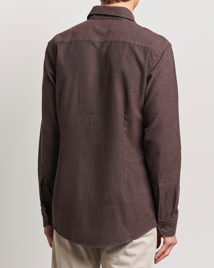 Men | Shirts | Eton | Slim Fit Twill Flannel Shirt Dark Brown