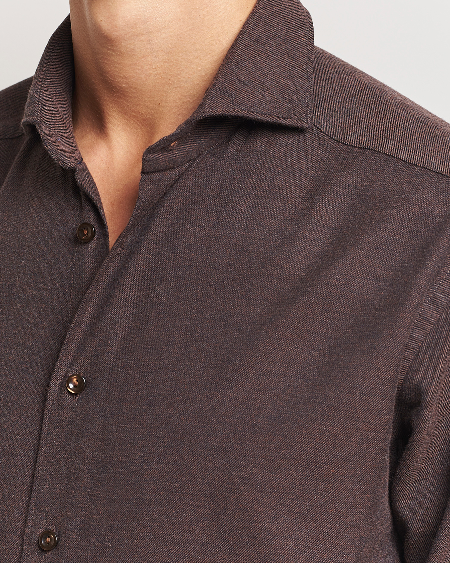 Men | Shirts | Eton | Slim Fit Twill Flannel Shirt Dark Brown