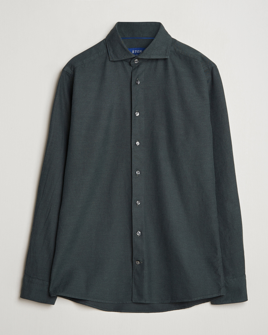 Men | Shirts | Eton | Slim Fit Twill Flannel Shirt Dark Green