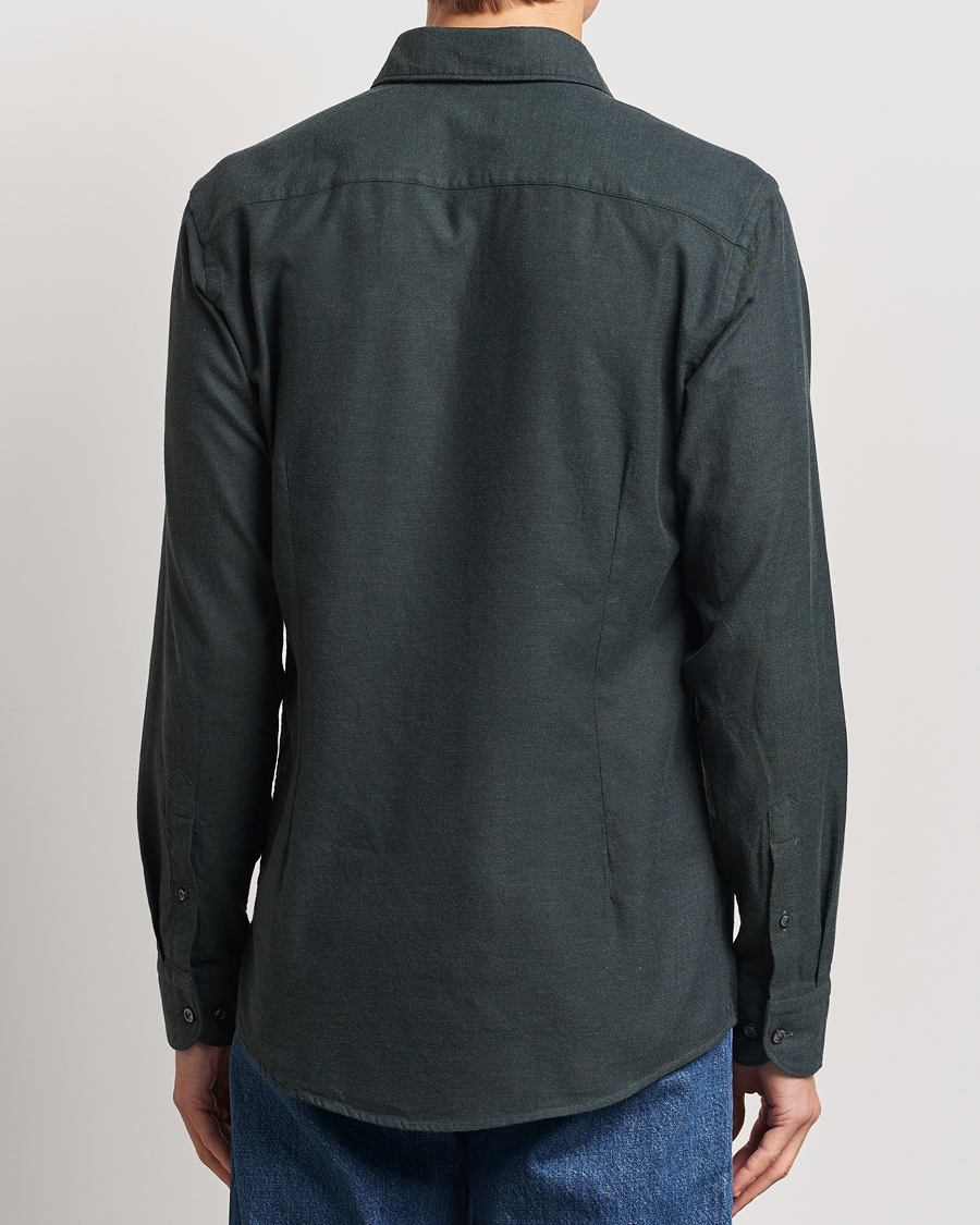 Men | Shirts | Eton | Slim Fit Twill Flannel Shirt Dark Green